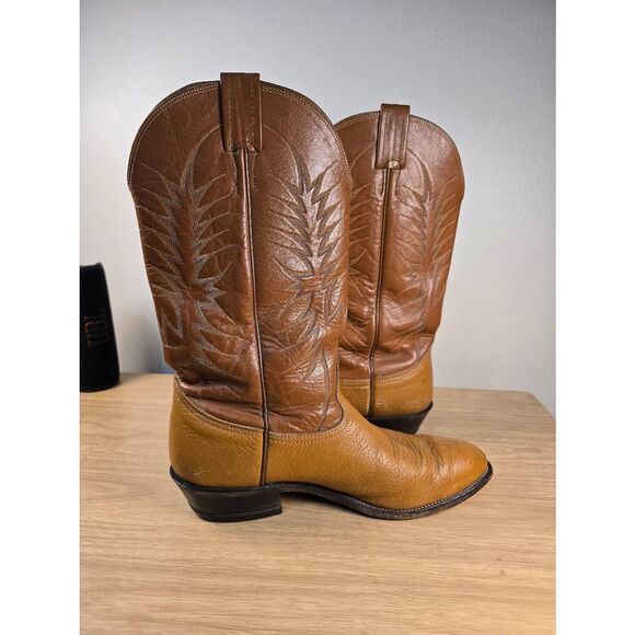 Vintage 70s Nocona Cowboy Boots Cognac Brown Leather Western Stitching Mens 10 D main image 7